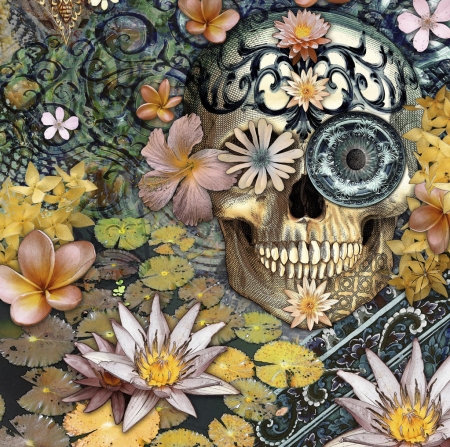 :) - day of the dead, halloween, flower, art, skull, bones