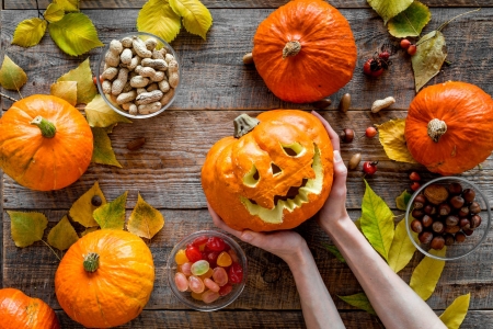 Happy Halloween! - halloween, hand, orange, pumpkin