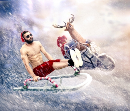 Santa the new generation - santa, faina, winter, craciun, man, sleigh, reindeer, fantasy, christmas, iarna, funny, hat