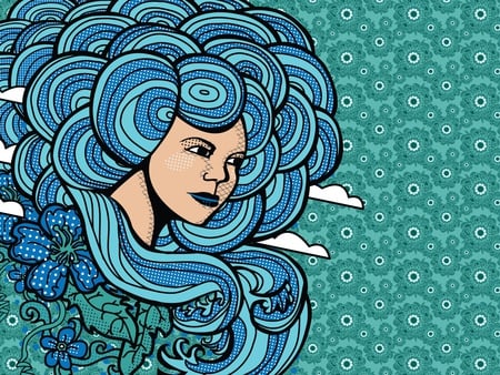 Wavy 1960s Retro - retro, hairclouds, wavy, woman, blue, 1960s