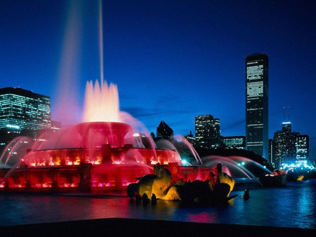 Chicago at night - light, night, at, buildings, skyline, bank, america, chicago, usa