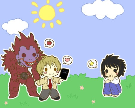 Chibi Death Note - l, yagami, kira, chibi, death note, light, ryuk, crayon