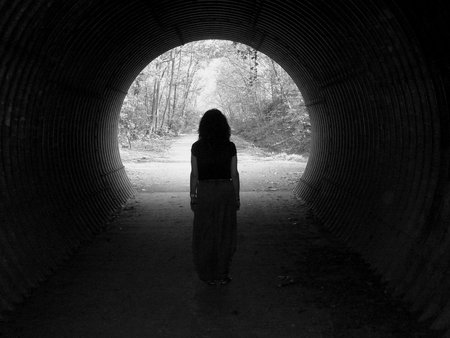  My Light at the End of the Tunnel - dark tunnel, black white tunnel, tunnel