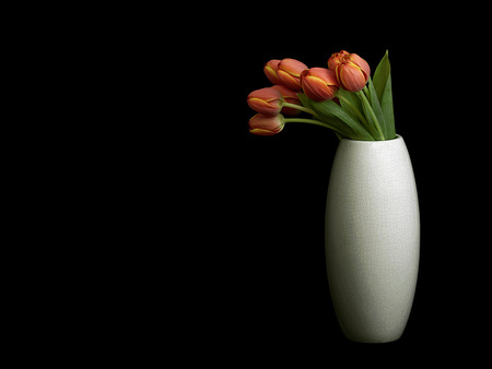 Tulips for Tedisoo - tulips, black background, tangerine, vase