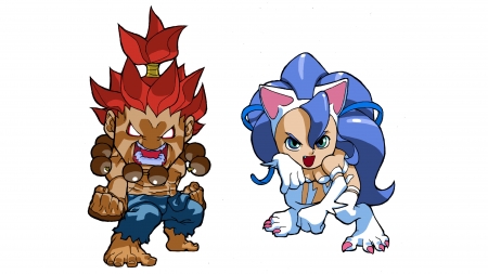Super Puzzle Fighter 2 Turbo - Akuma, Felicia - felicia, akuma, super puzzler fighter, video games, white background, illustration