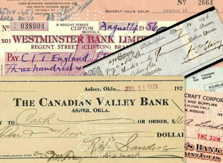 Checks - bank, checks, collectibles, ephemera