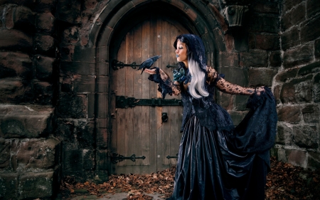 Witch - bird, halloween, raven, model, black, girl, witch