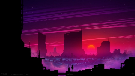 Future L.A. - illustration, digital art, futuristic, silhouette