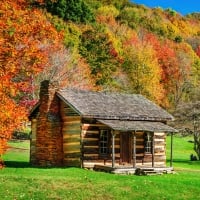 Wooden house in autumn