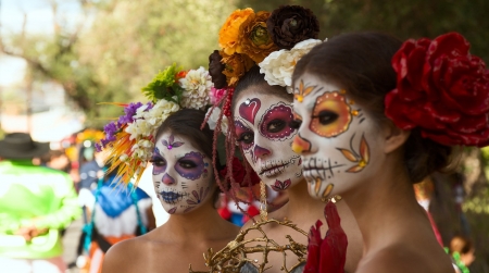 Dia de los Muertos - woman, halloween, painted face, mask, flower, dia de los muertos, girl