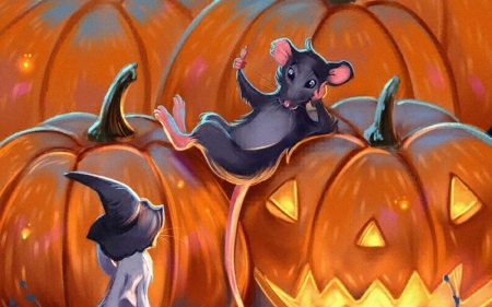 :) - fantasy, halloween, vector, mouse, pumpkin, orange