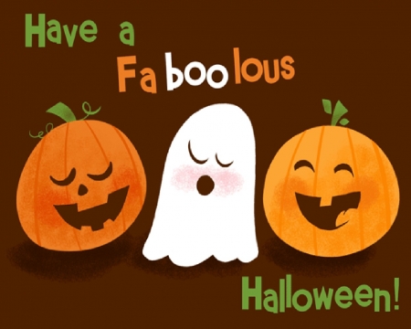 :) - ghost, halloween, white, brown, pumpkin, card, orange