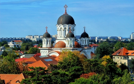 Church - domes, town, church, orthodox