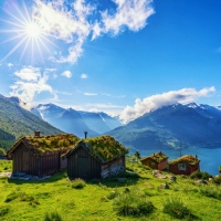 Cabins at a Norwegian Fjord