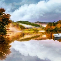 Cherokee Lake on a misty foggy morning, Tennessee