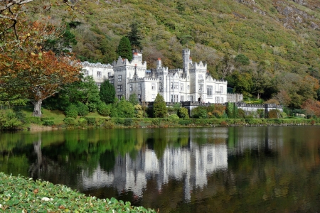 Kylemore Abbey, Ireland - architecture, reflection, ireland, abby, forest, castle, water