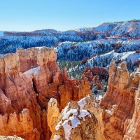 Bryce Canyon, Utah, covered in a layer of snow