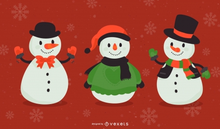 Snowmen - snowman, winter, vector, christmas, white, fantasy, craciun, green, red, iarna, vexels