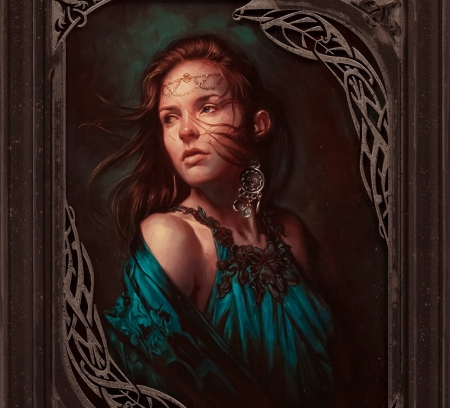 Exhale - girl, art, portrait, michael c hayes, face, redhead