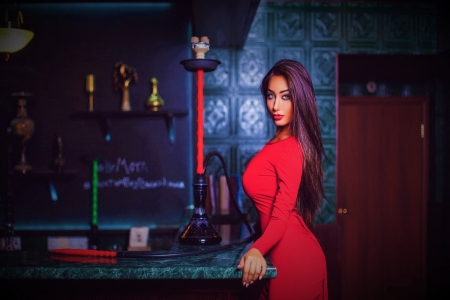 Red Dress Portrait - Models Female & People Background Wallpapers on