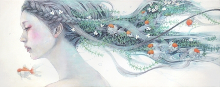 Mermaid - pictura, pesti, fish, girl, siren, mermaid, miho hirano, art, chalk, fantasy, painting