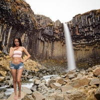 Li Moon at Svartifoss Waterfall in Iceland