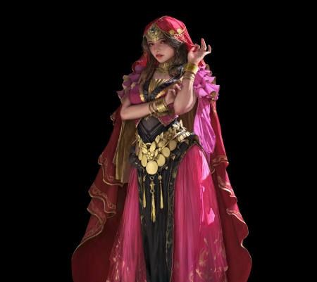 Gipsy - pink, black, fantasy, art, boyu yang, girl, gipsy