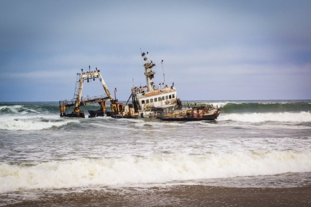 Namibia - wreck, sea, Ship, water