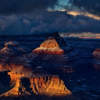 Warm light on peaks in Grand Canyon