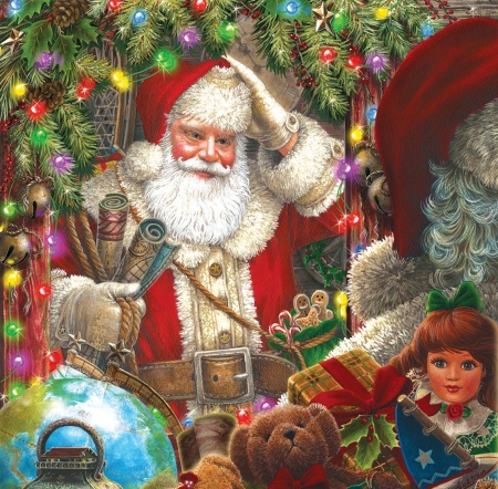 Santa - christmas, santa, pictura, craciun, painting, liz goodrick dillon, art, toy