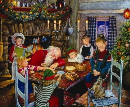 Tired Santa - susan brabeau, santa, children, craciun, art, painting, family, christmas, pictura, funny, sleep