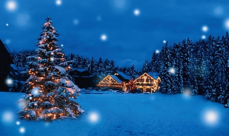 Christmas - Tree, Christmas, houses, Forests