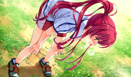 Long Run - sports, anime, tired, anime girl, summer, beautiful, long hair, uniform, red hair, cute