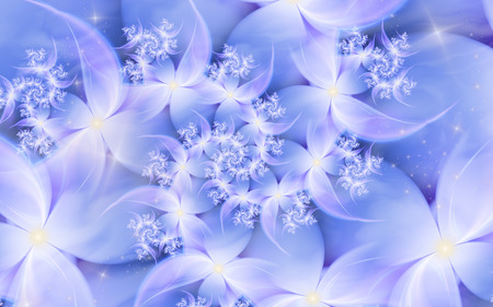 Flower Magic - stars, winter, fractals, pretty, cool, blue, flowers, sparkles, spiral