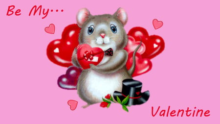 Valentine Mouse - red, valentine, valentines day, mouse, love, pink, hearts