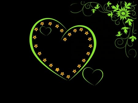 With Love - nice, green flower, beauty, jacqelinela, yellow flowers, heart, jacqeline, black, with love, hearts, pretty, yellow, petals, valentines day, romance, green, love, for you, lovely, yellow flower, abstract, green flowers, romantic, 3d, beautiful, flowers