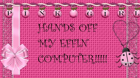 hands off - computer, pink, ladybug