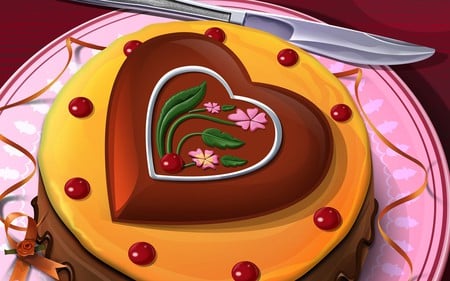 heart shaped cake - cake, dessert, cherry, chocolate