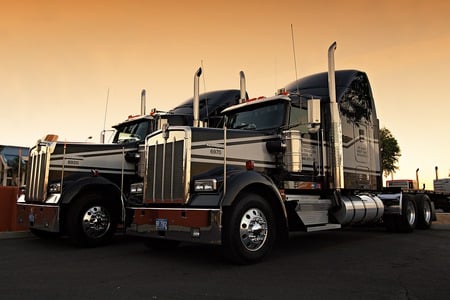 Two Kenworth's Parked For The Night At A Motel...........