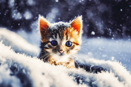 Kitten in the snow - teli, ho, termeszet, macska, havas