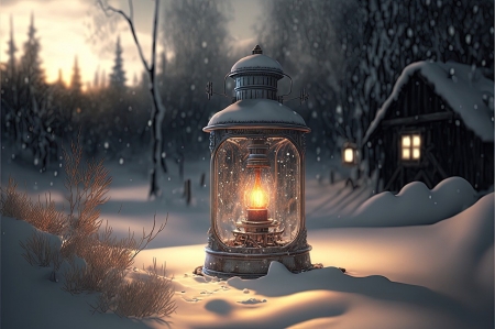 Winter lantern in the snow - haz, lampa, snow, tel, termeszet