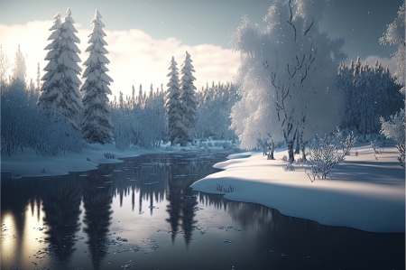 Winter landscape - teli, ho, tajkep, erdo, folyo, fenyok