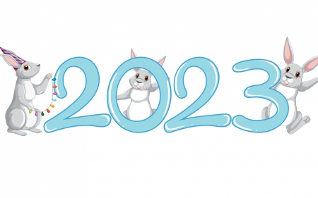 Year of the Rabbit - year of the rabbit, blue, chinese zodiac, bunny, christmas, white, craciun, new year, 2023, card