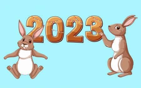 Year of the Rabbit - bunny, blue, brown, year of the rabbit, chinese zodiac, 2023, card, new year