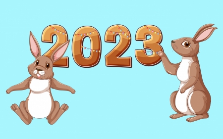 Year of the Rabbit - year of the rabbit, blue, new year, chinese zodiac, brown, 2023, card, bunny