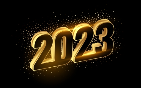 Happy New Year! - black, newcyear, new year, 2023, golden, card