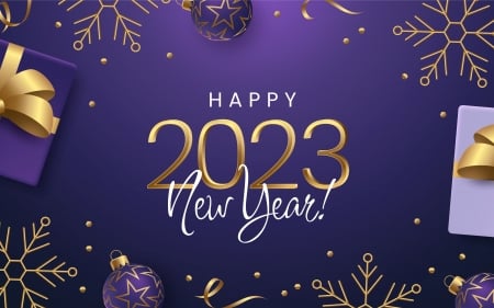 Happy New Year! - 2023, gifts, purple, new year