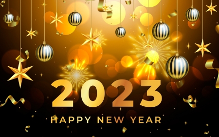 Happy New Year! - 2023, stars, new year, balls