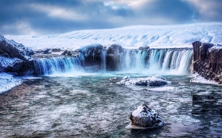 Winter at Godafoss Waterfall, Iceland - snow, nature, waterfall, iceland