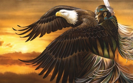 Eagle Daughter - girl, art, raptor, bird, digital